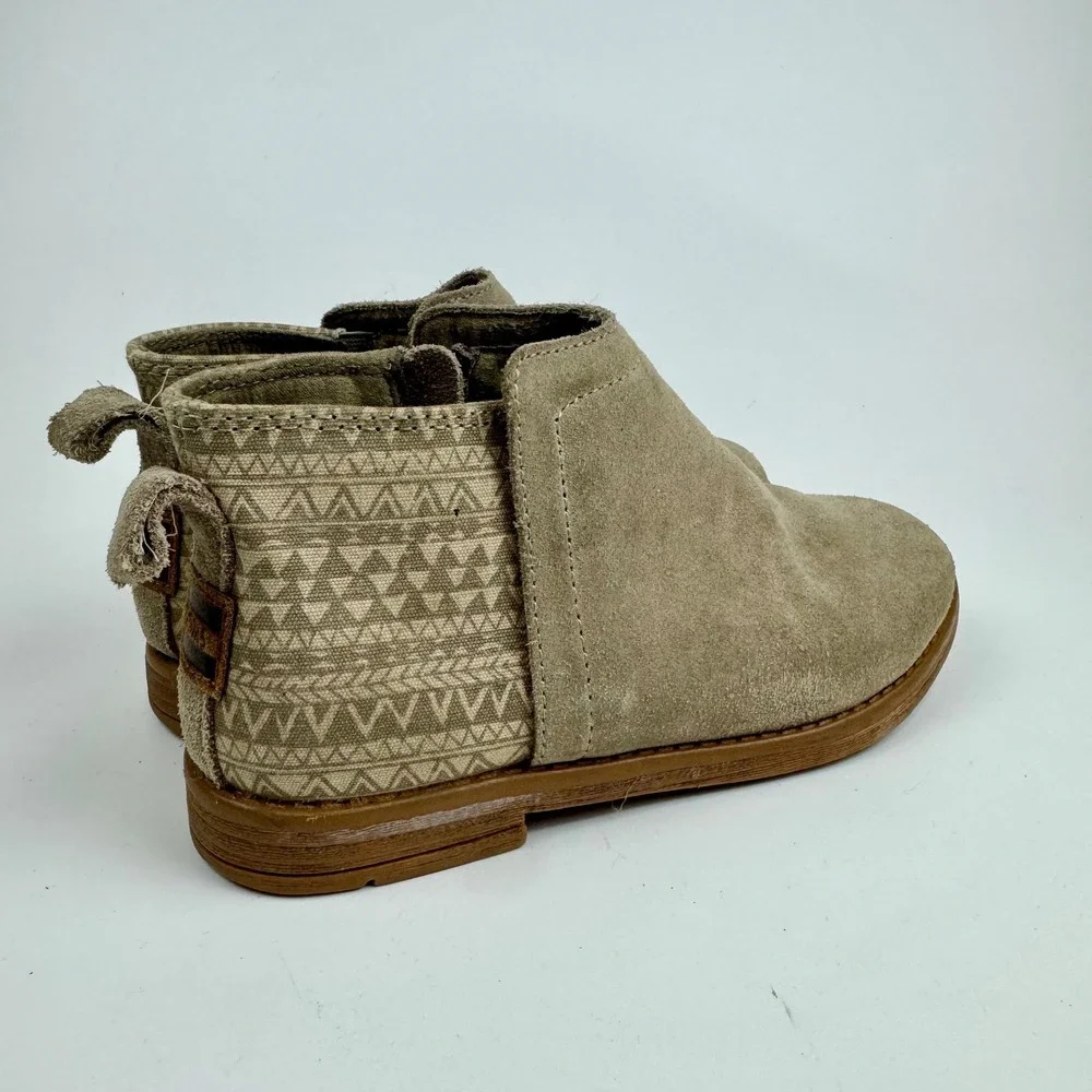 TOMS Kids Tan Suede Geometric Canvas Ankle Boots Side Zip‎ Size 1 Youth 10010722